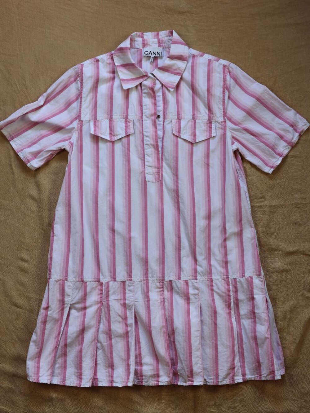 GANNI Pink Striped Pleated Mini Dress Size Small